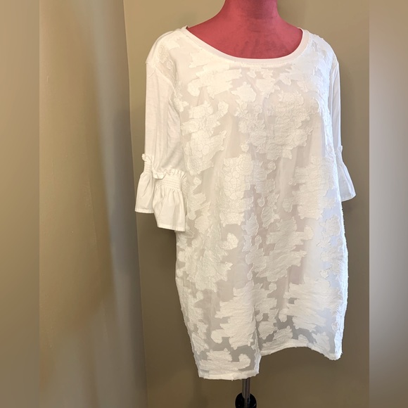 PLUS WHITE LACE RUFFLE SLEEVE BLOUSE - Picture 3 of 7
